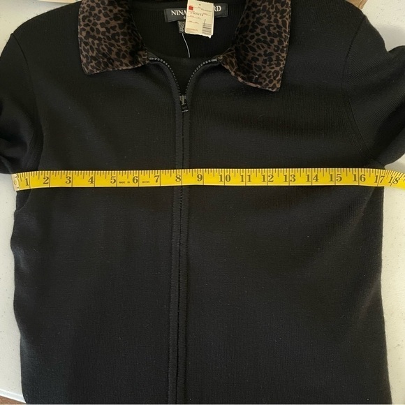 NWT Nina Leonard Black Sweater Jacket Dress Long Sleeves Leopard Collar Size M - Picture 7 of 10